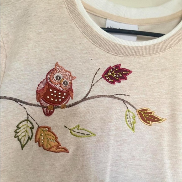 Alfred Dunner Y2K vintage Owl Autumn embroidered  Crewneck Sweater - Picture 2 of 6